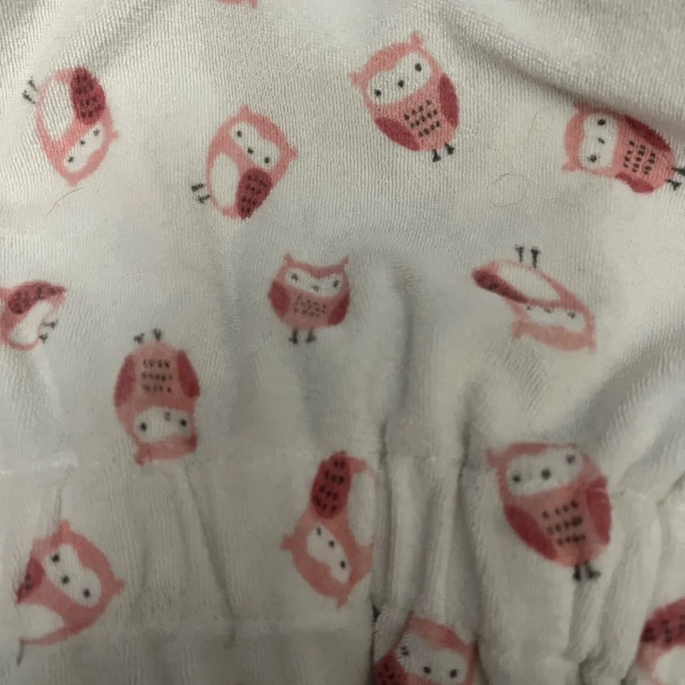 Just One You Carters Pink and White Owls Baby Girl Hooded Bathrobe Sz 0-9